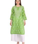 Ada Green Cotton Chikankari Kurti 