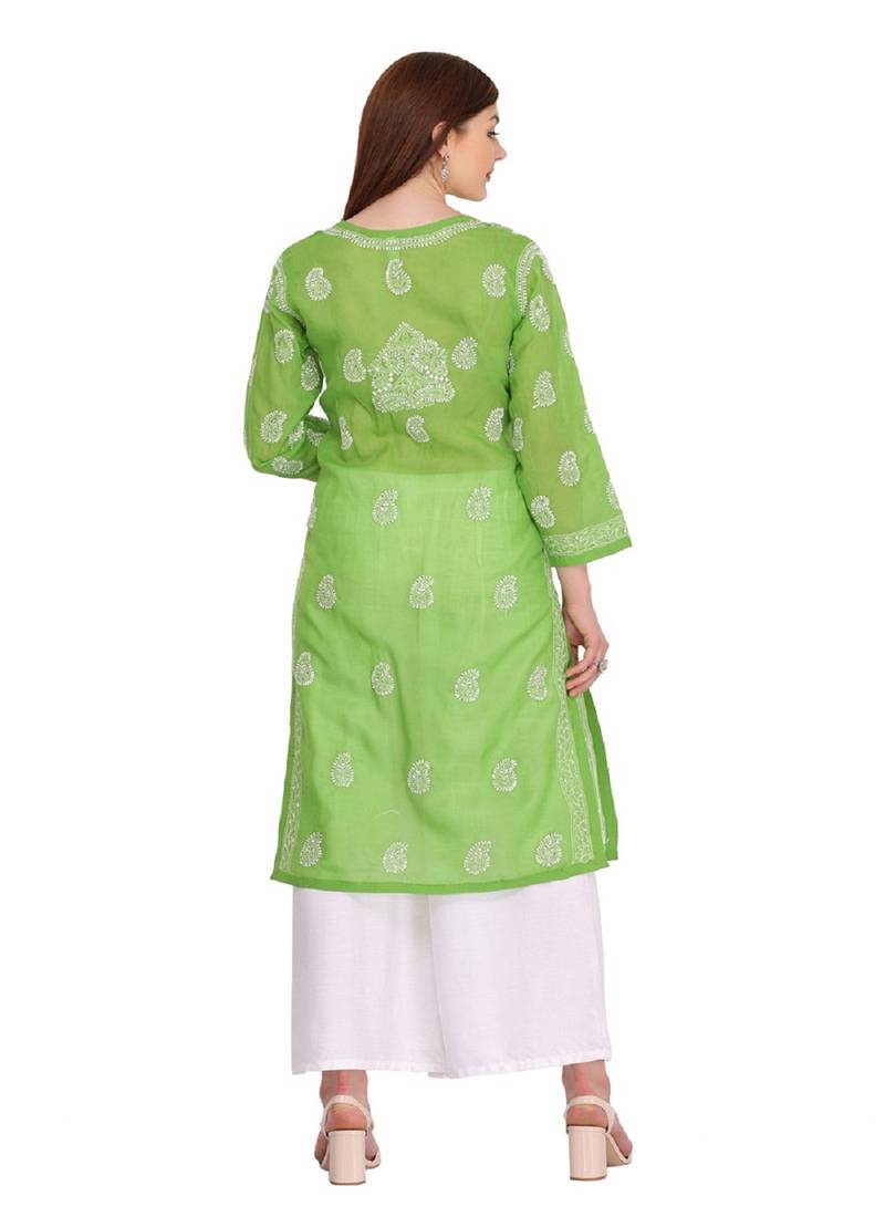 Ada Green Cotton Chikankari Kurti 