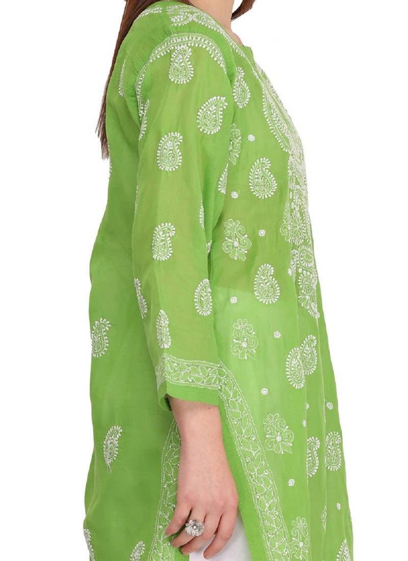 Ada Green Cotton Chikankari Kurti 