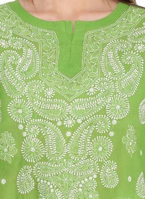 Ada Green Cotton Chikankari Kurti  4