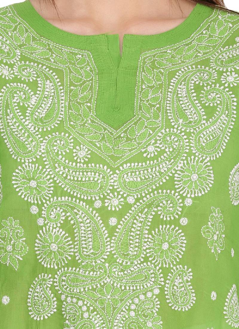 Ada Green Cotton Chikankari Kurti 