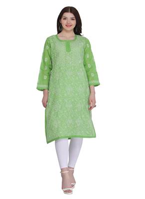 Ada Green Cotton Chikankari Kurti  1
