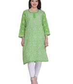 Ada Green Cotton Chikankari Kurti 