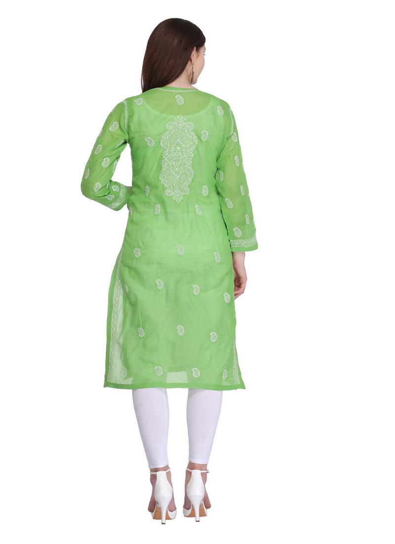 Ada Green Cotton Chikankari Kurti 