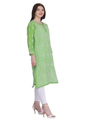 Ada Green Cotton Chikankari Kurti  3