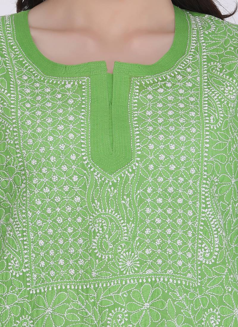 Ada Green Cotton Chikankari Kurti 
