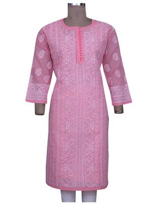 Ada Peach Cotton Chikankari Kurti 1