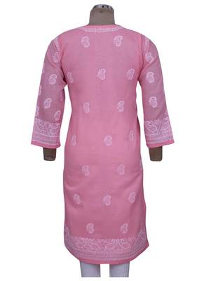 Ada Peach Cotton Chikankari Kurti 2