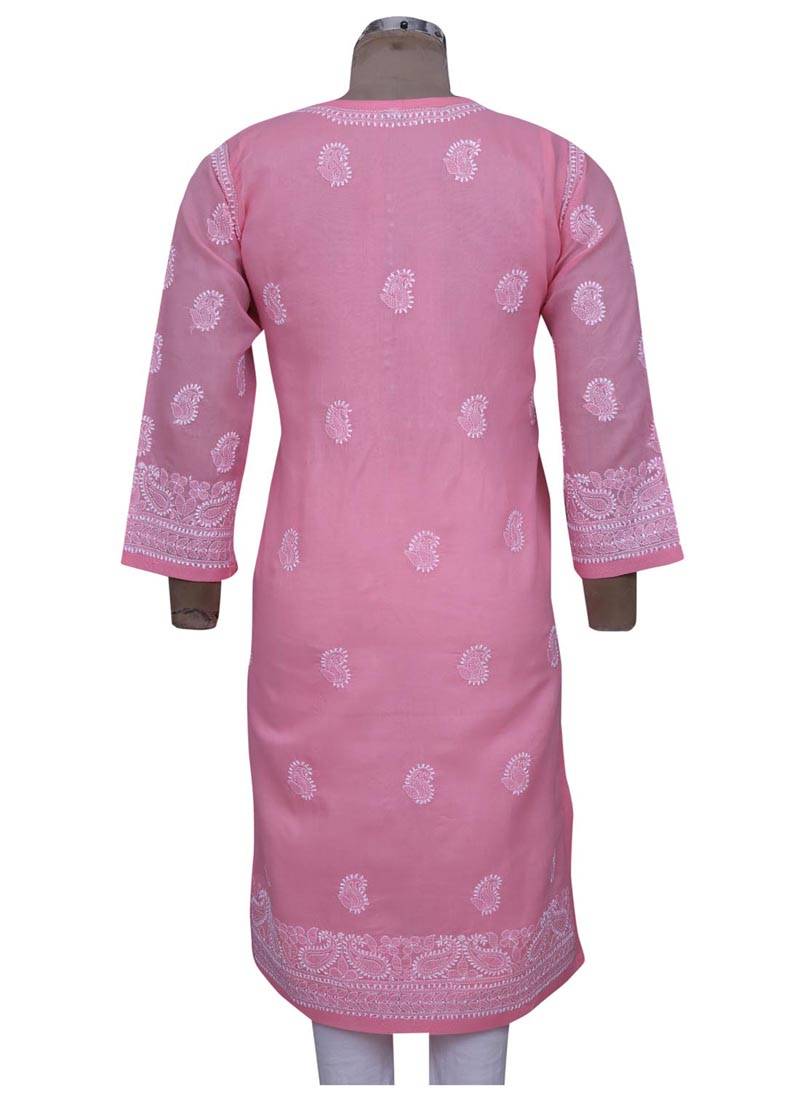 Ada Peach Cotton Chikankari Kurti