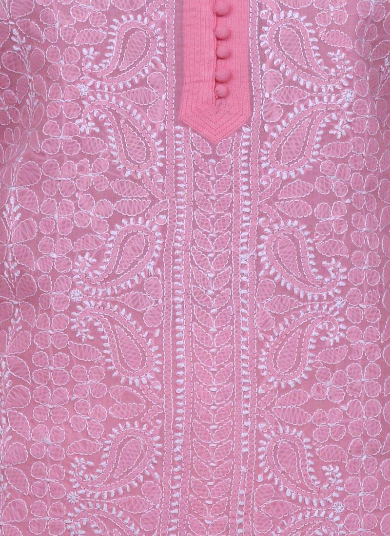 Ada Peach Cotton Chikankari Kurti