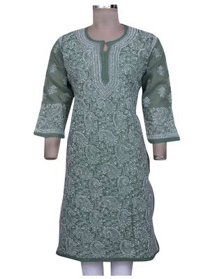 Ada Green Cotton Chikankari Kurti 1