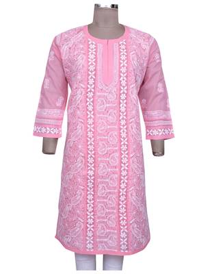 Ada Peach Cotton Chikankari Kurti 1