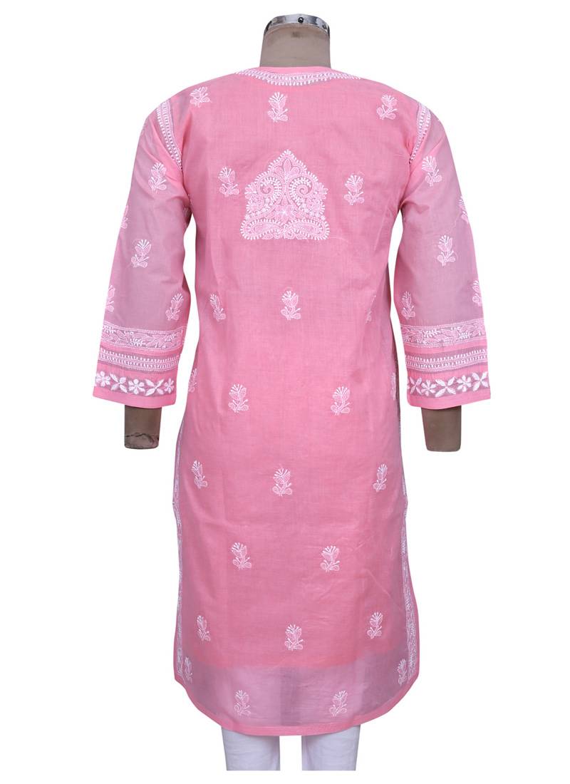 Ada Peach Cotton Chikankari Kurti
