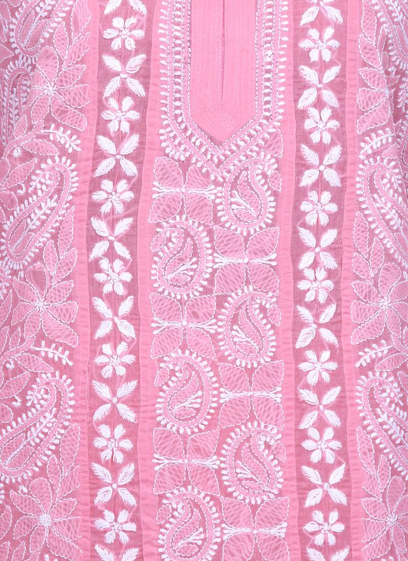Ada Peach Cotton Chikankari Kurti