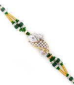 Green  And  Gold Beads Studded  And  Paisley Design Rakhi