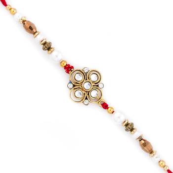 White  And  Golden Beads Floral Pattern Rakhi 1
