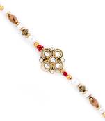 White  And  Golden Beads Floral Pattern Rakhi