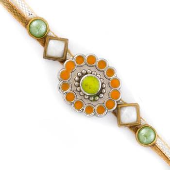 Orange  And  Green Stone Beads Stylish Rakhi 1