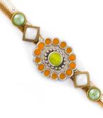 Orange  And  Green Stone Beads Stylish Rakhi