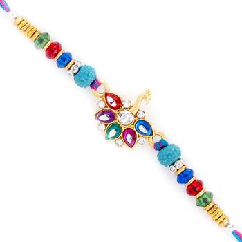 Colorful Stone Studded Peacock Style Rakhi 1