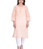 Ada Peach Cotton Chikankari Kurti