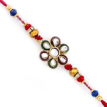Beautiful Kundan Studded Floral Shape Rakhi 1