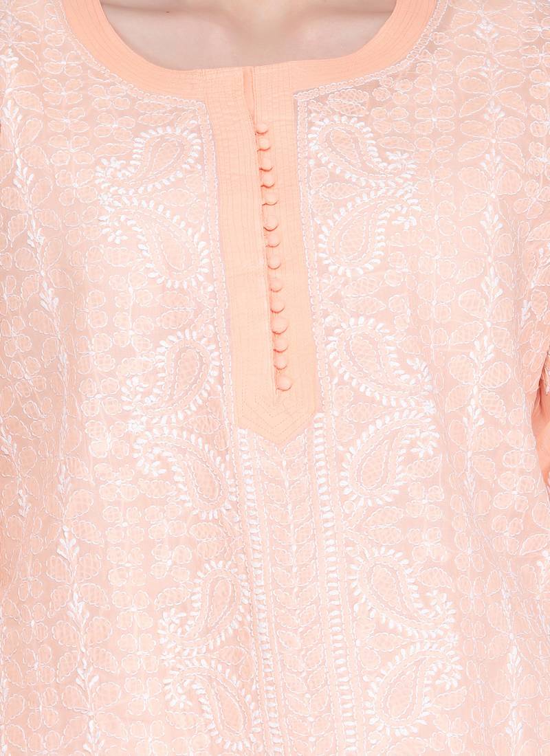 Ada Peach Cotton Chikankari Kurti