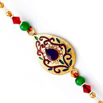 Golden Base  And  Ad Studded Designer Rakhi 1