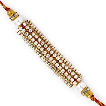 Golden Rakhi With Cyrstal Beads 1