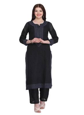 Ada Black Cotton Chikankari Kurti 1