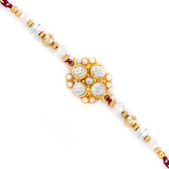 White  And  Golden Beads Floral Pattern Rakhi 1