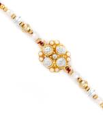White  And  Golden Beads Floral Pattern Rakhi