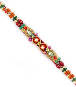 Multicolor Beads Studded Orange Floral Motif Rakhi