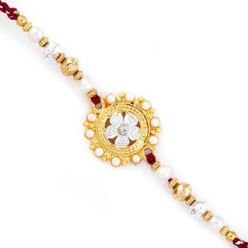 Golden  And  White Beads Embellished Floral Rakhi 1