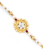 Golden  And  White Beads Embellished Floral Rakhi