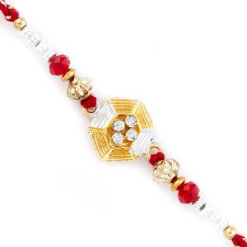 Red  And  Golden Beads Embellished Lovely Rakhi 1
