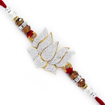 Lotus Shape White Crystal Rakhi 1