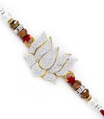 Lotus Shape White Crystal Rakhi