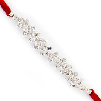 Floral Pattern Ad Studded Red Thread Rakhi 1