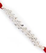 Floral Pattern Ad Studded Red Thread Rakhi
