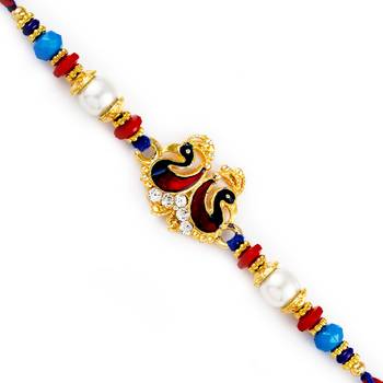 Multicolor Beads  And  Dual Swan Motif Rakhi 1