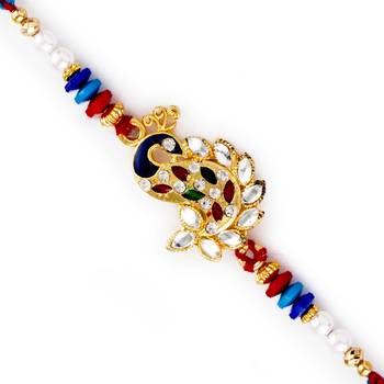 Kundan Studded Beautiful Peacock Design Rakhi 1