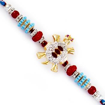 Golden Fengshui Tortoise Multicolor Beads Rakhi 1
