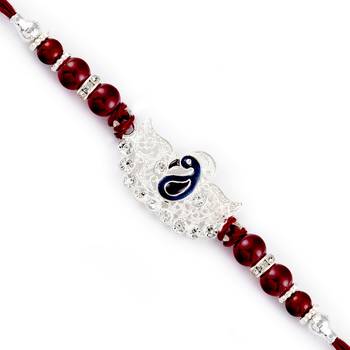 Maroon  And  Silver Beads Peacock Motif Rakhi 1