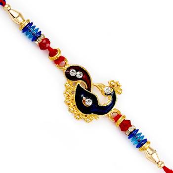 Red  And  Blue Beads Peacock Motif Rakhi 1