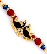Red  And  Blue Beads Twin Peacock Motif Rakhi