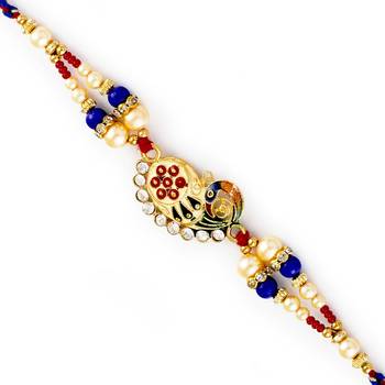 Multicolor Beads  And  Ad Studded Peacock Motif Rakhi 1