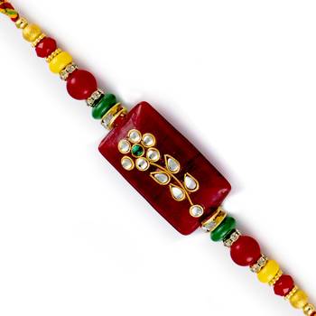 Maroon Base Kundan Studded Floral Motif Rakhi 1