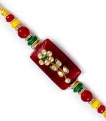 Maroon Base Kundan Studded Floral Motif Rakhi