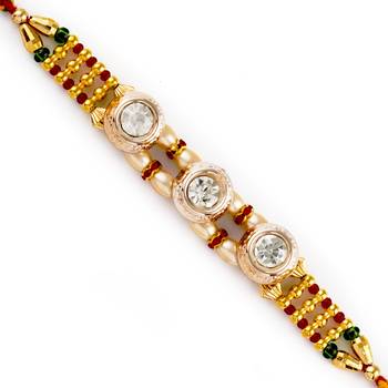 Tri Ad Studded Golden Beads Rakhi 1